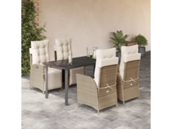 Juego de comedor de jardín de 5 piezas con cojines, mimbre sintético beige, Dkd Home Decor
