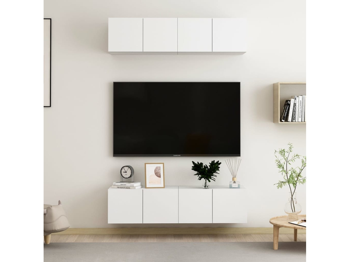 Estantería/Muebles de TV 4 Pzs 60X30X30 Cm Contrachapado Blanco