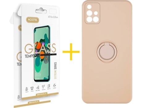 Carcasa + 2 Protectores de Pantalla para Samsung Galaxy A71 ACCETEL Rosa Pastel