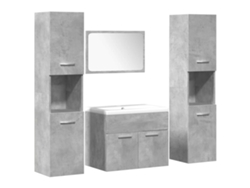 Juego de 4 piezas de mobiliario de baño en madera gris cemento. EXCLUSIVA DE MAISON.