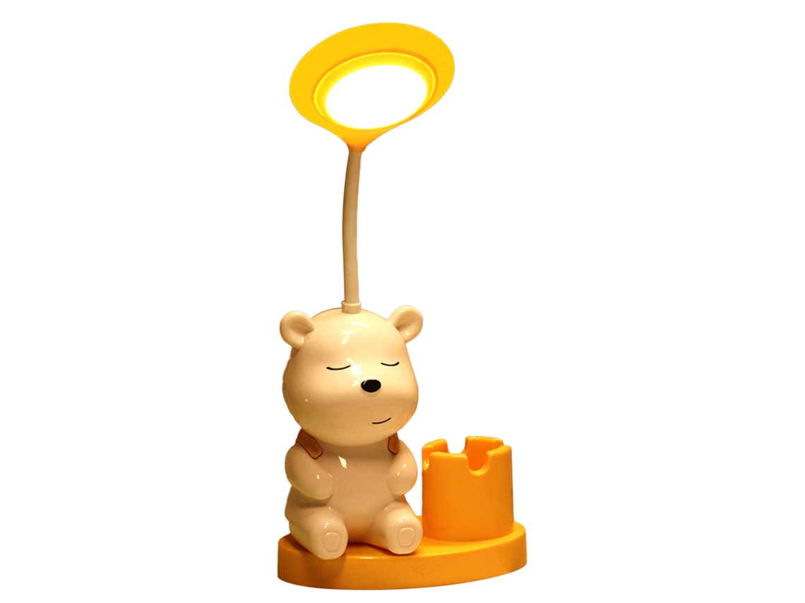 Lámpara De Escritorio Led Con Diseño De Dibujos Animados, Puerto Usb, Portalápices Y Sacapuntas Para Estudiar Y Leer - Amarilla