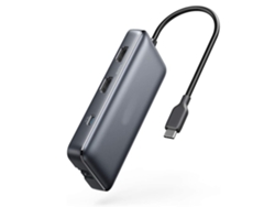 Concentrador USB-C 8 en 1 Powerexpand con HDMI dual, Ethernet 4K, 1 Gbps, 2 puertos de datos USB 3.0, gris, Lalamoli