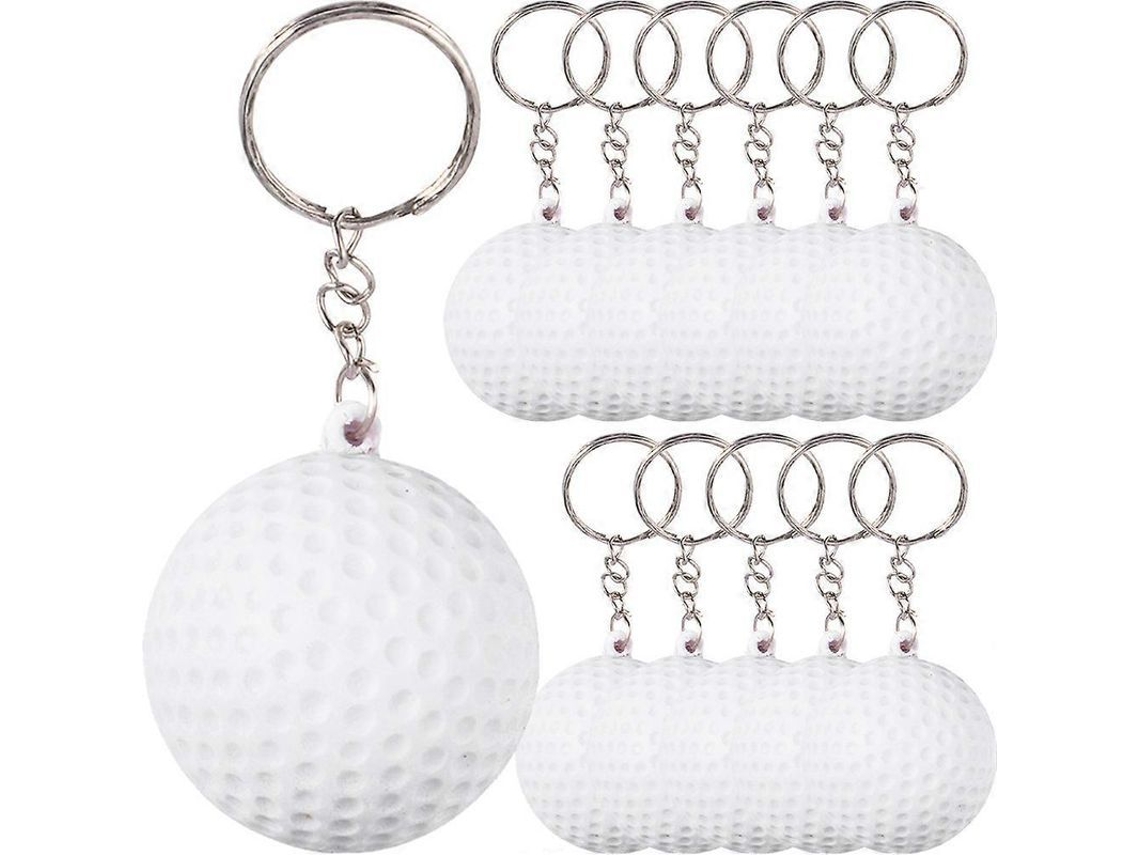 Pack 12 llaveros forma bola golf para mochilas y bolsas. Ideal regalo niños fiestas temáticas golf.