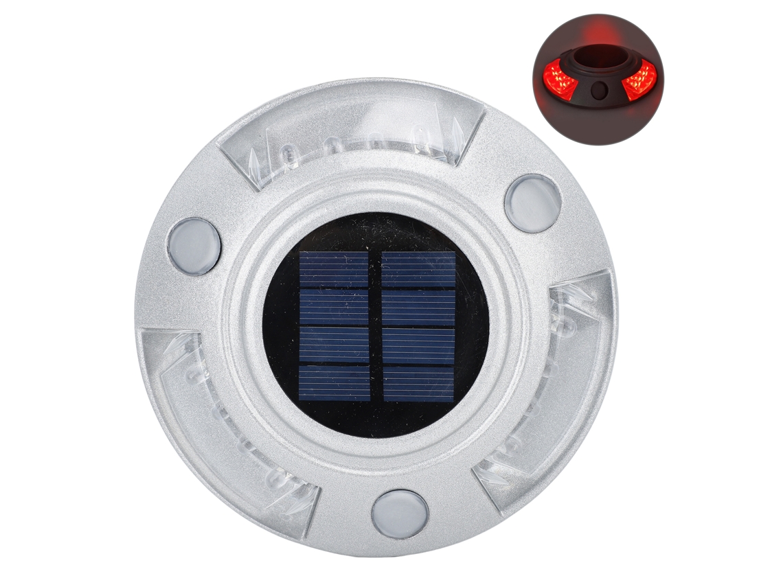 2026-luzas Solares Para Patios Y Entradas 12 Led Ip68 Impermeables Luces De Advertencia Exteriores Para Jardín Camino Patio Glow Rojo Plata