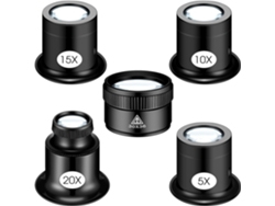 Juego De 5 Lupas De Joyero 5x 10x 15x 20x Para Inspección De Joyas Relojes Monedas Y Circuitos (negro)