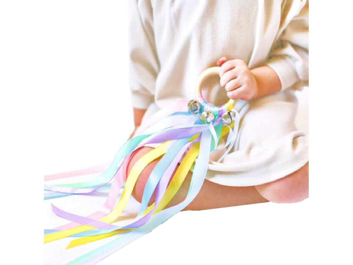 Pipa De Mão Com Fitas Coloridas Anel De Madeira Sino Brinquedo Sensorial Educativo