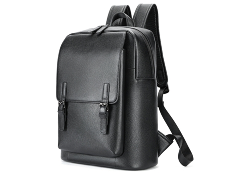 Mochila Mochila Vintage para Computadora Portátil para Hombres, Mochila De Cuero Genuino Mochila Escolar-Negro