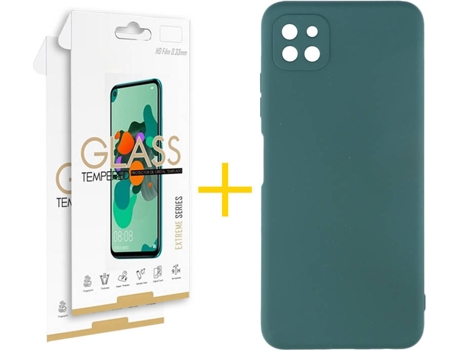 Funda y Protector 2x de Vidrio Samsung Galaxy A22 5G SKYHE Silicona Líquida Verde