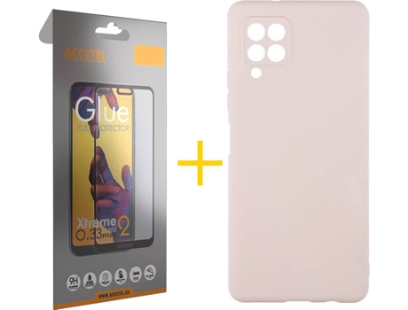 Kit Funda + Protector de Pantalla Samsung A12 5G ACCETEL Cristal Templado 4089 Rosa