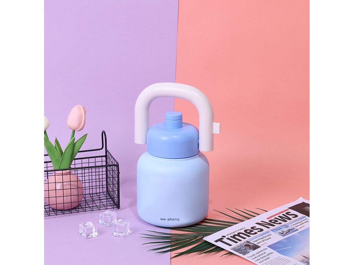 Botella térmica portátil azul Dopamine con pajita sencilla, vaso doble para bebidas de gran capacidad. Sfushos