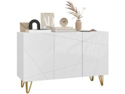 Aparador Para Recibidor, 3 Puertas, Estantes Ajustables, Cocina, Salón, Blanco Brillante, 120x40x75