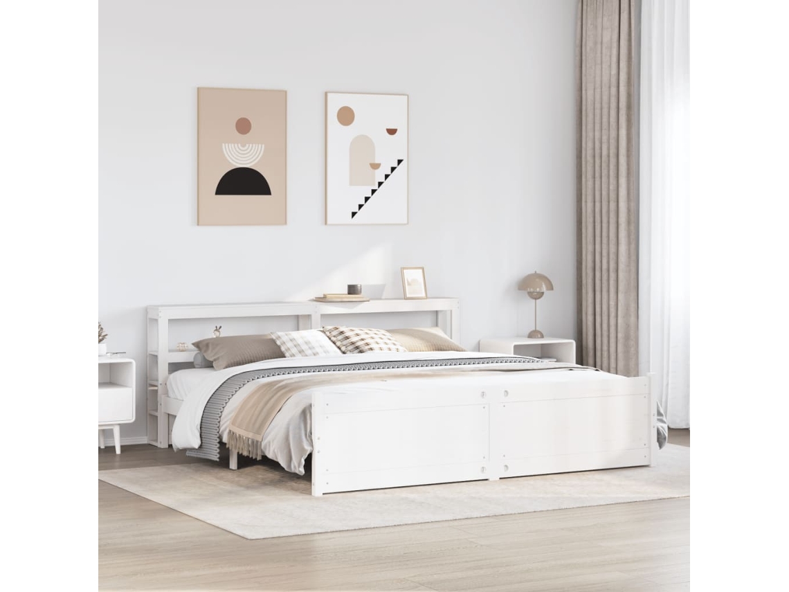Estructura De Cama Con Cabecero Sin Colchón Blanco 180x200 Cm