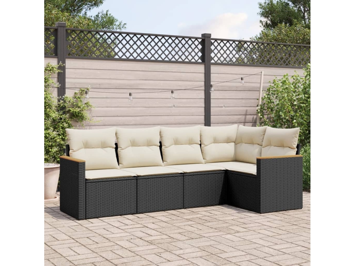 Conjunto de 5 sofás de jardín con cojines de mimbre sintético negro, Dkd Home Decor