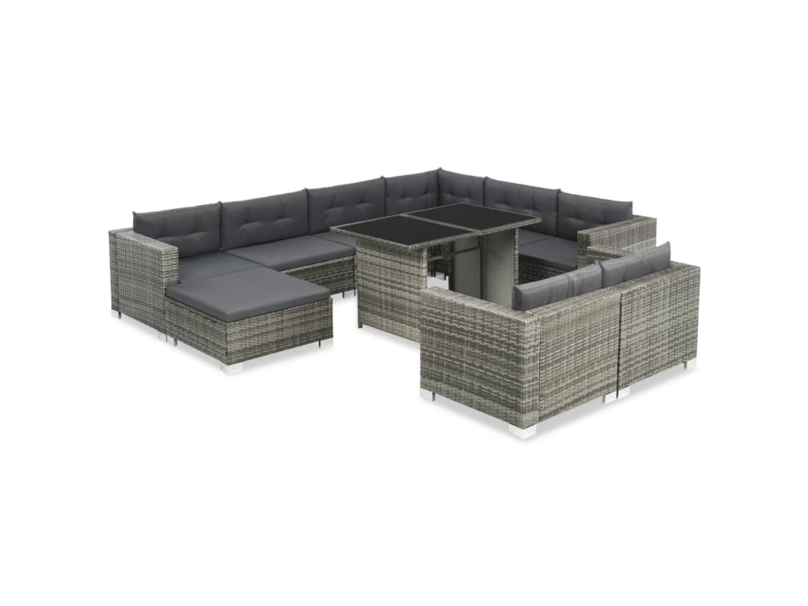 Conjunto de jardín DKD Home Decor de 10 piezas con cojines de mimbre gris