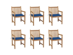 Sillas de jardín DKD Home Decor de 6 piezas con cojines azul real, teca maciza