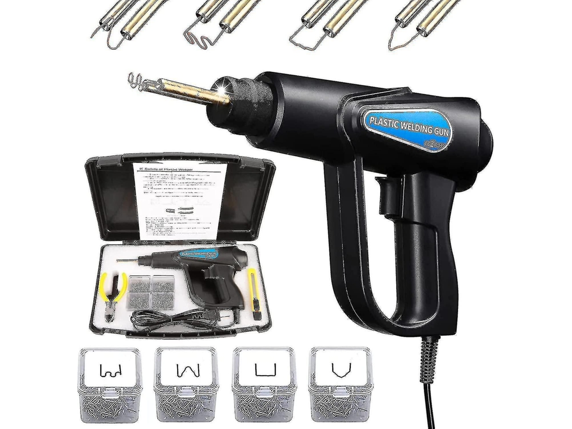 Engrapadora caliente 70W soldadura plástica. Kit reparación parachoques coche 4 grapas onduladas.