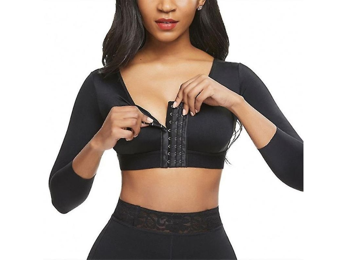 Shapewear Para Mujer Con Mangas 3/4, Cierre Frontal, Corrector De Postura Y Soporte Postquirúrgico 4xl Negro
