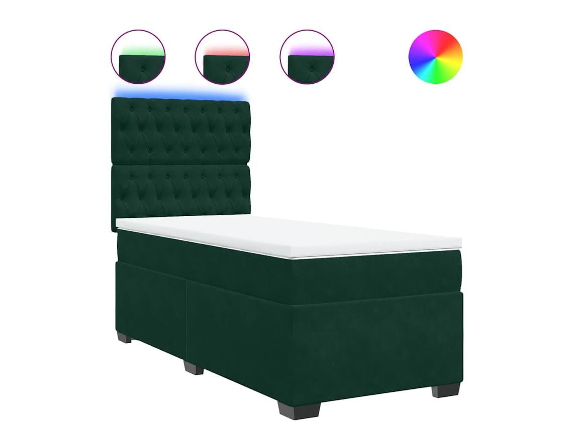 Maison Exclusive - Cama Box Spring Con Colchón Terciopelo Verde Oscuro 90x200 Cm