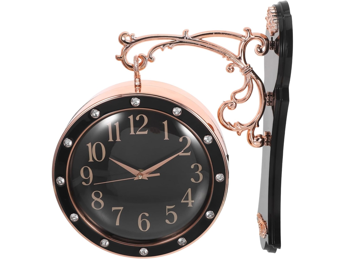 Reloj De Pared Silencioso De Doble Cara, 30 Cm, Plástico Negro, Diseño Europeo Moderno Para Oficina.