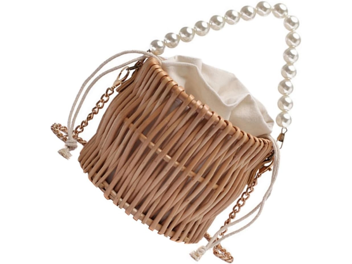 Bolso De Hombro Ciieeo De Mimbre Tejido Con Cuentas Para Mujer, Bolso De Playa De Verano Color Caqui, Para Llevar En La Mano Y