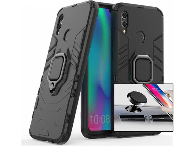 Kit Carcasa y Soporte Magnetico Auto Huawei P Smart 2019 Military Defender Negro