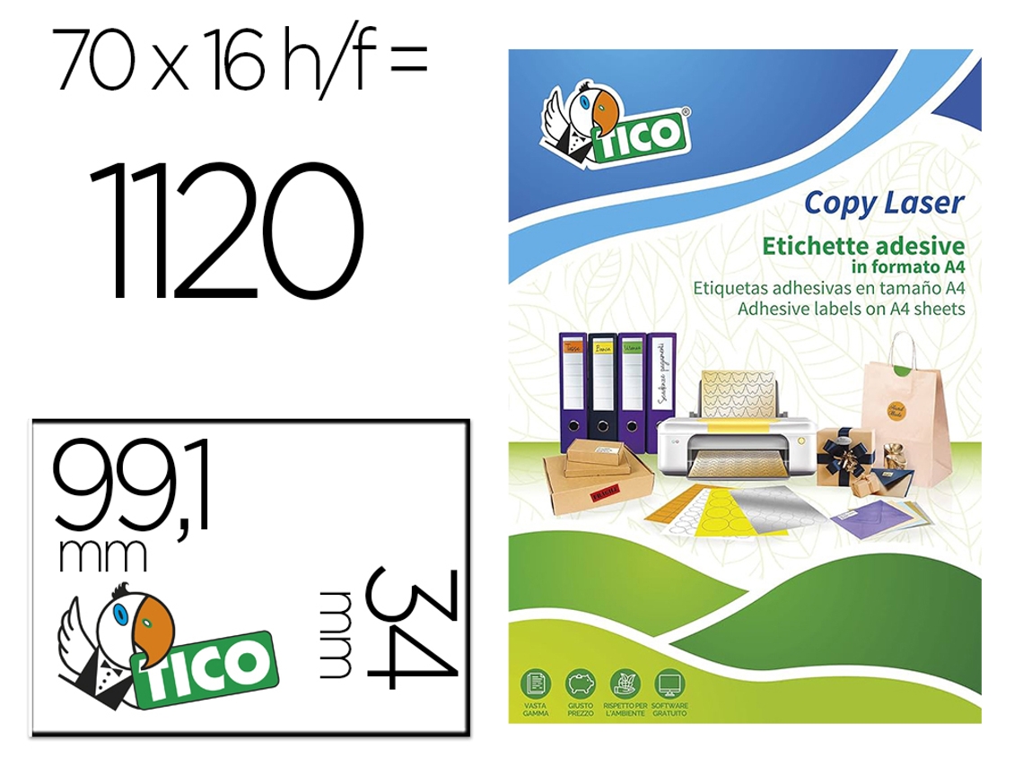 Etiqueta Adhesiva Tico Verde Fluor Permanente Fsc Laser/ Inkjet/Fotocopia 99,1X34 Mm Caja De 1120 Unidades AVERY