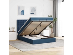 Estructura De Cama Otomana Con Colchón Tela Azul 140x190cm