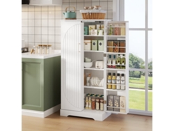 Aparador 60x35x128 Cm - Multifuncional Con Luz Led, Estantes Ajustables, Puertas Dobles - Blanco