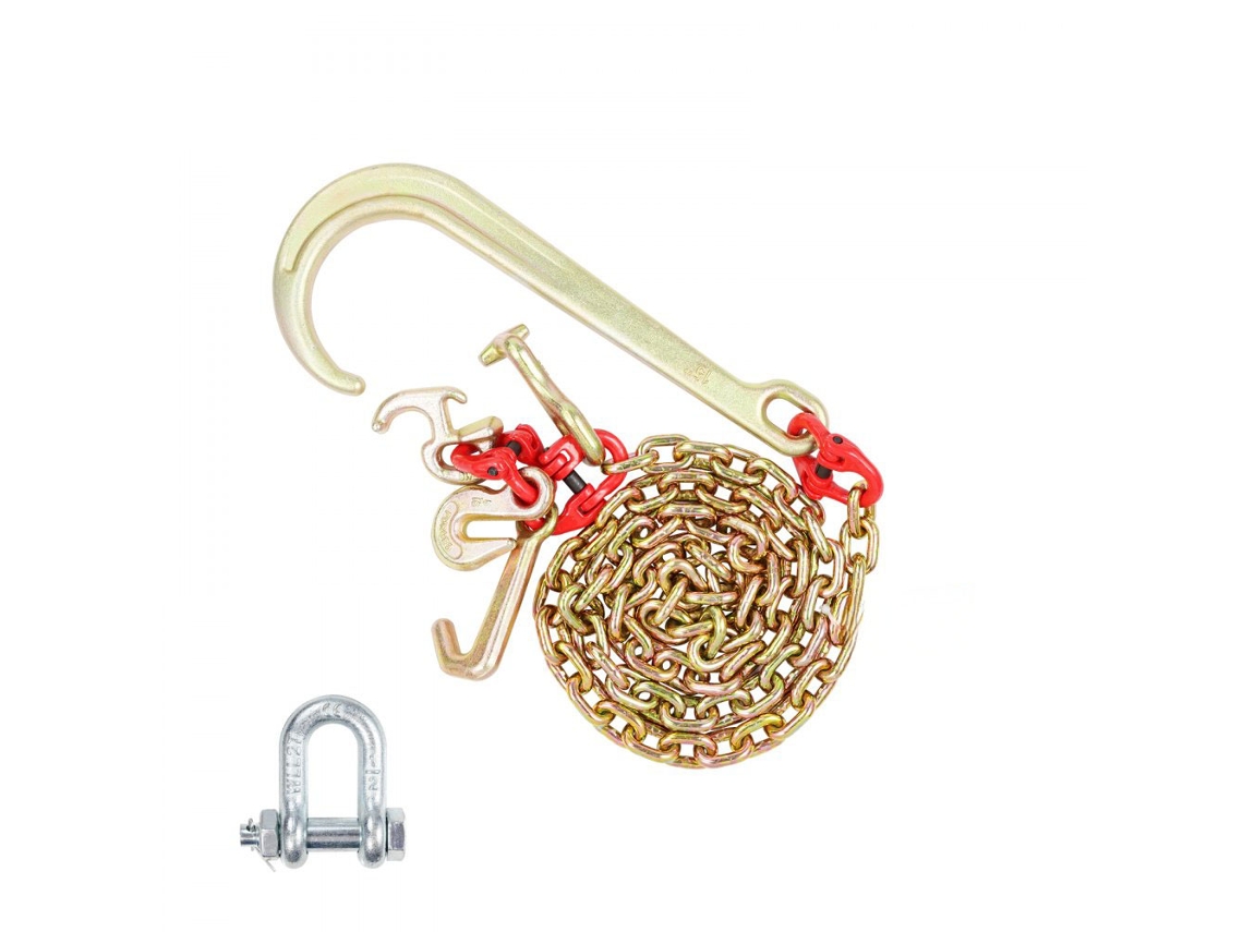 Cadena de acero al manganeso G80 de 8 mm con juego de ganchos para remolque de vehículos Tekmaquinas