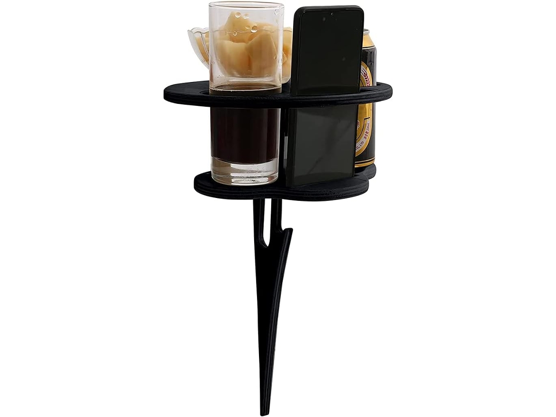 Portavasos compacto para exteriores, varilla de madera resistente para una fijación versátil al suelo, perfecto para amantes y entusiastas de la cerveza.