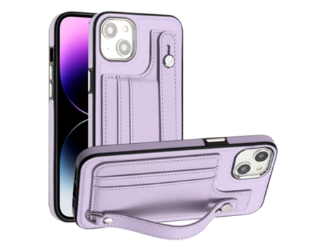 Funda Mobile Phone Cases Shockproof With Wrist para iPhone 14 Piel Marrón