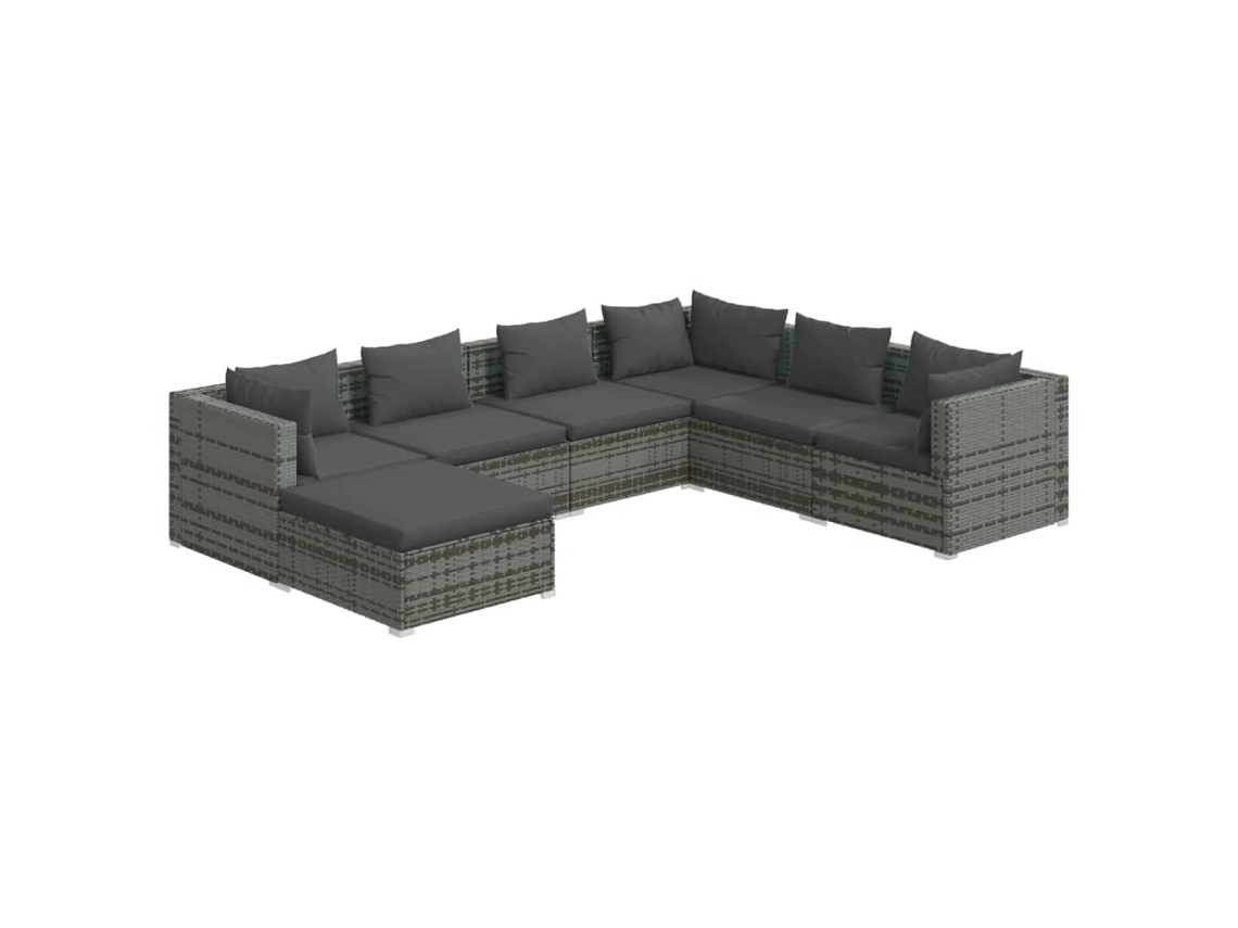 Conjunto 7 de muebles de jardín VIDAXL y cojines ratán sintético gris