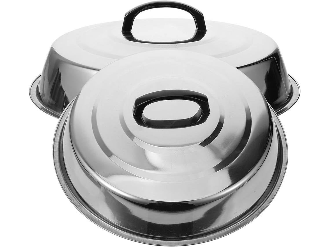 Tapa redonda de acero inoxidable para bandeja de horno, 2 piezas, diámetros 32 cm y 34 cm, resistente a la grasa Gokoco