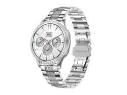 Reloj inteligente Bestvite con llamadas Bluetooth, modos deportivos y detalles de diamantes, plateado