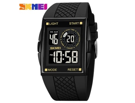 Reloj deportivo digital para hombre, esfera grande, cuadrado, resistente al agua, cronómetro, reloj despertador, oro negro LUUCOZK