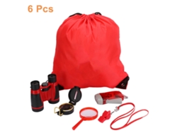 Kit De Prismáticos Infantiles 6 En 1 Para Exploración Al Aire Libre, Regalo Educativo Para Acampar Y Hacer Senderismo, Color Rojo.