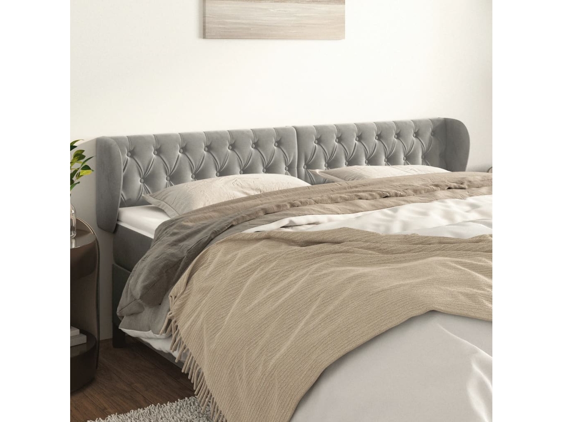 Cabecero de terciopelo gris claro 183x23x78/88 cm