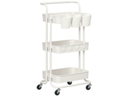 Carro Auxiliar Con Ruedas Y Ganchos Para Colgar Cajas, Blanco, 42x38x86,5