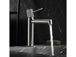 Grifo monomando para lavabo en latón con acabado níquel cepillado, cartucho cerámico Ø26 mm, altura 200 mm Imex