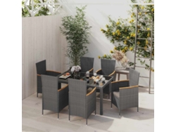 Juego de comedor de exterior de 7 piezas DKD Home Decor con cojines de mimbre en negro y gris