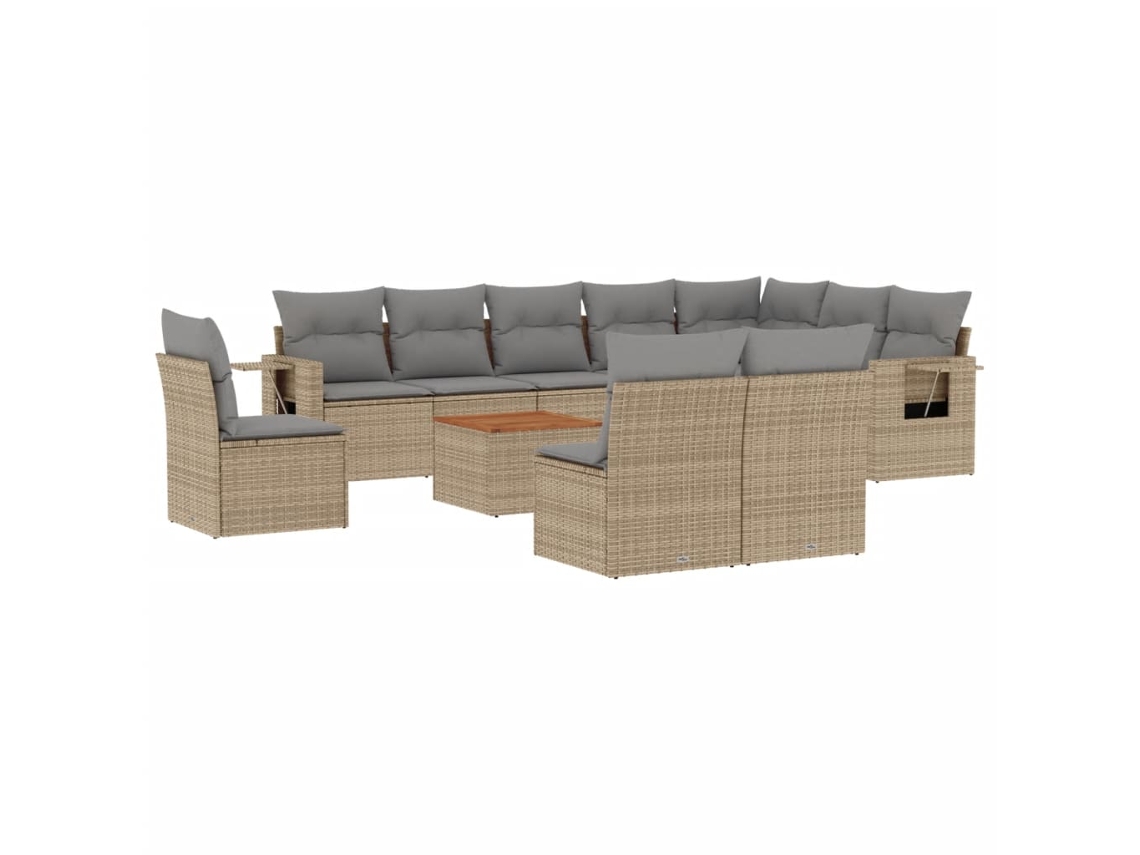 Maison Exclusive - Conjunto de sofá de jardín de 11 piezas con cojines de mimbre, color beige
