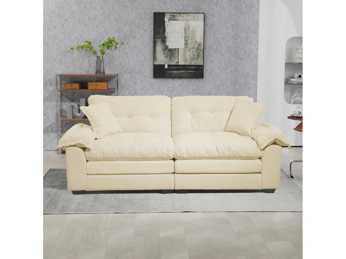 Sofá Chenille De 2 Plazas, Doble Capa, Espuma Viscoelástica Y Muelles Ensacados, Asiento Profundo Para Salón Pequeño, 214x89x93 Cm, Beige