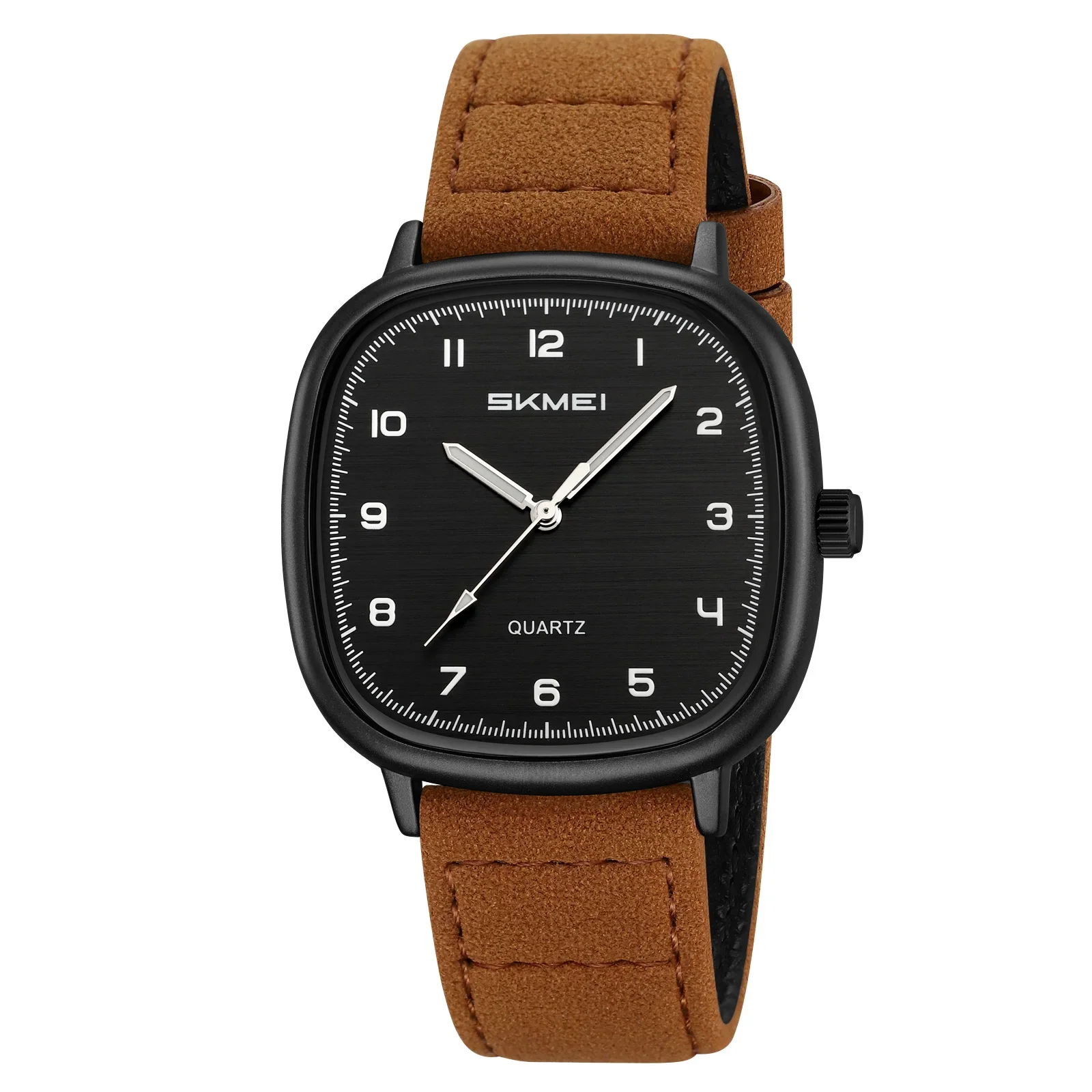 Reloj Casual De Vestir (café Negro) Con Correa De Cuero Genuino, Movimiento De Cuarzo, Caja Cuadrada Y Esfera Dorada.