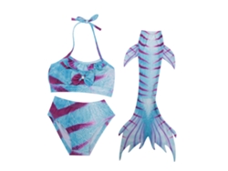 Traje de baño de 3 piezas para mujer con top, braguita, cola de sirena y aletas monoaleta (130)