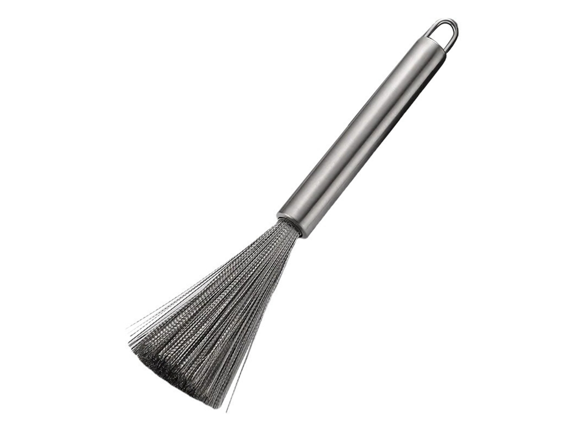Cepillo para sartenes Baok de acero inoxidable con mango largo, cepillo de limpieza multifuncional, esponja para sartenes, utensilios de cocina.