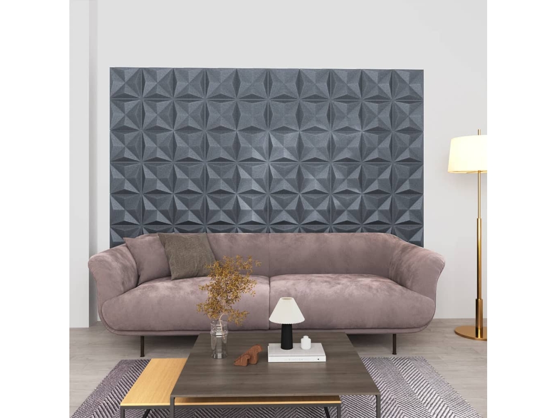 Paneles De Pared 3d 12 Unidades Gris Origami 3 M² 50x50 Cm