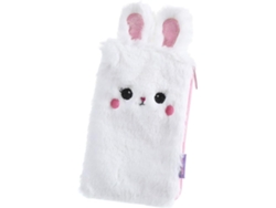 Estuche de felpa blanca con estampado de conejo, multifuncional para material escolar.