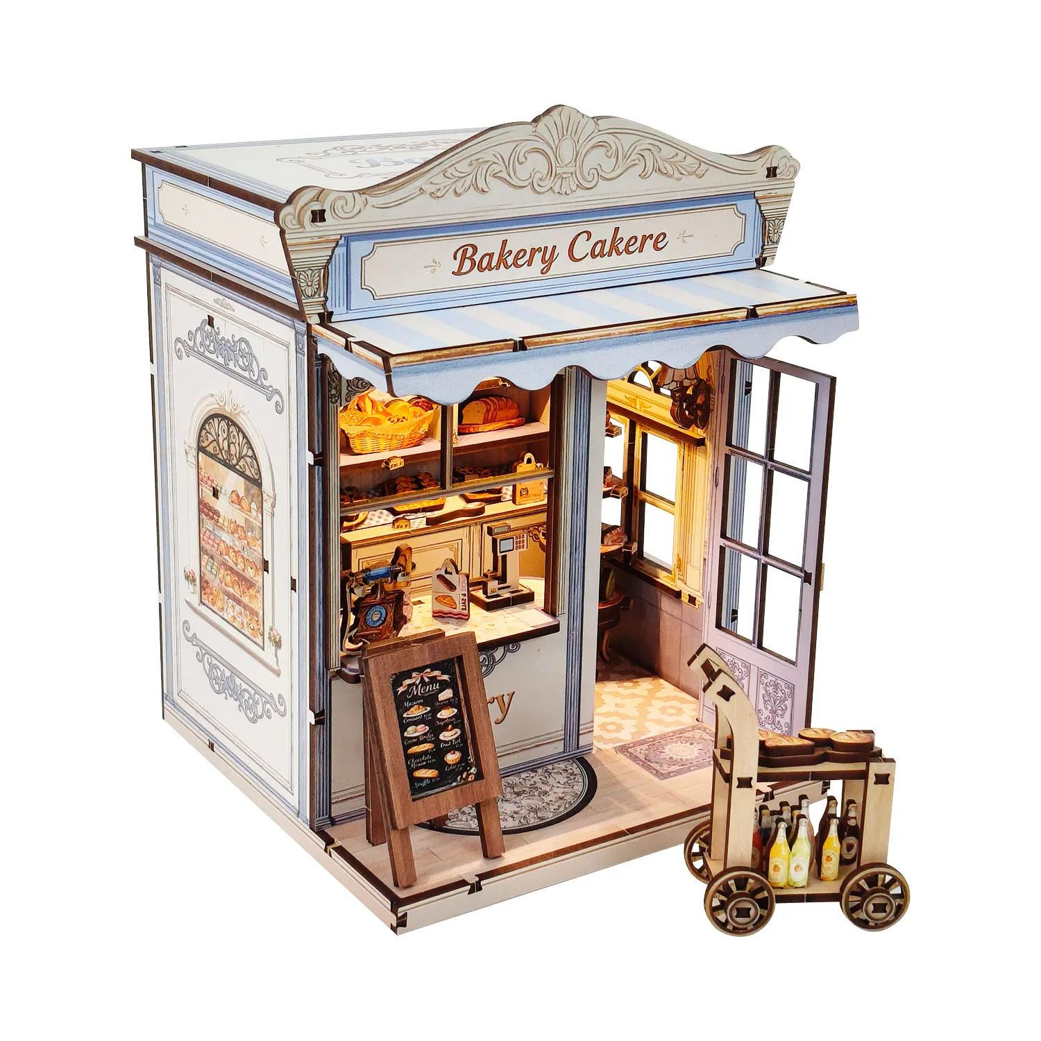 Maquetas en miniatura de confiterías y panaderías, exquisitas casas de muñecas de madera con luces LED.