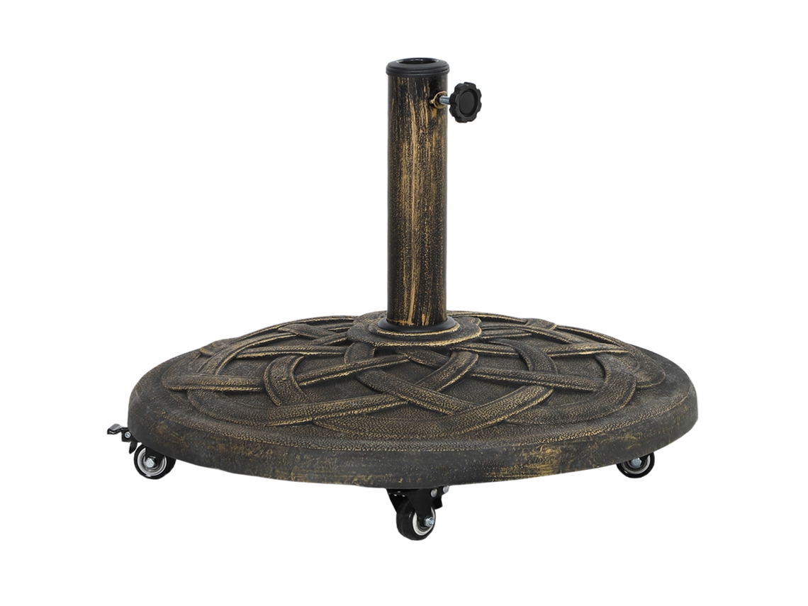 Sombrilla redonda de resina, capacidad de 20 kg, ruedas, frenos de bronce.