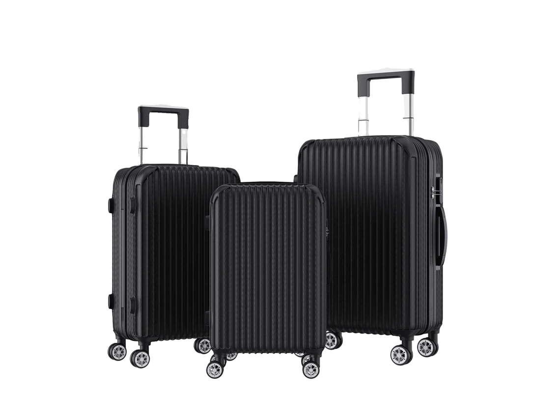 Juego de maletas, material ABS duradero, ruedas giratorias de 360 grados, negro OEM (juego de 3)
